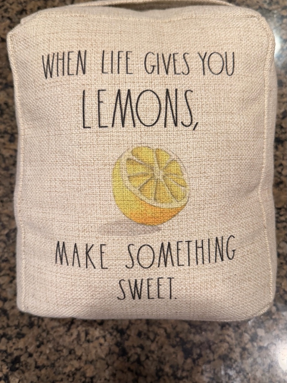 Rae Dunn Cream Linen Doorstop with Yellow Lemon
